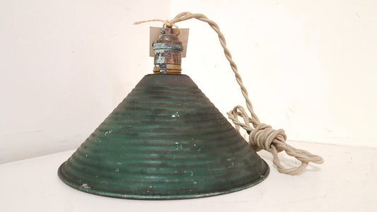 Green Ridged Metal Pendant Light