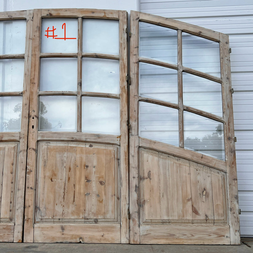 Set of Arched Washed Wood Doors with 24 Lites