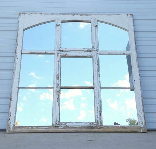 9 Pane White Wood Rectangle Mirror with  Arched Panes