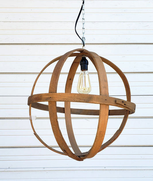 Repurposed Wooden Orb Pendant Light