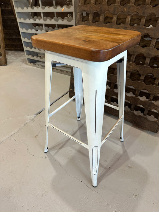 Stool with White Metal Base & Wood Top