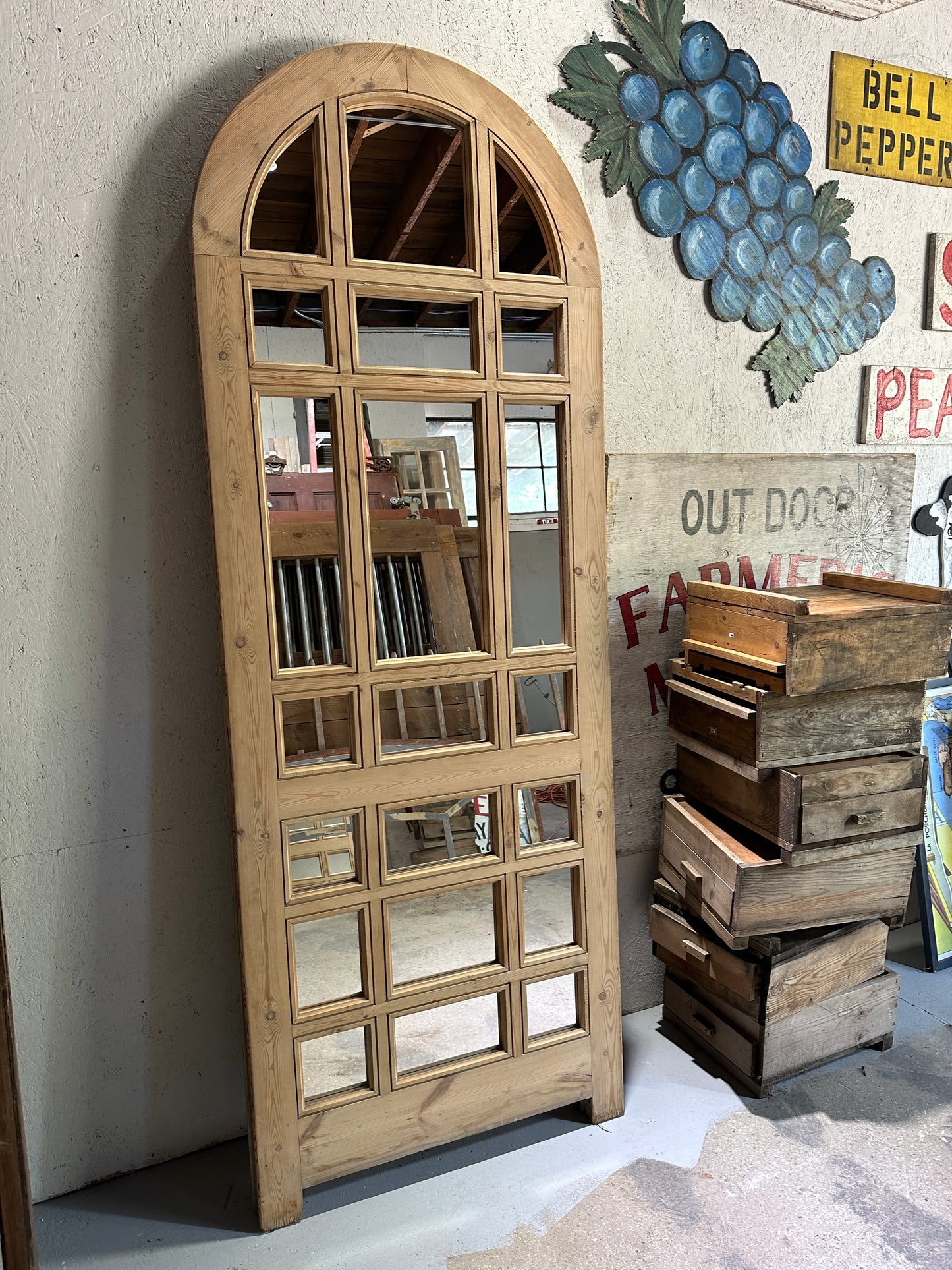 Single Arched Wood and Mirrored Door