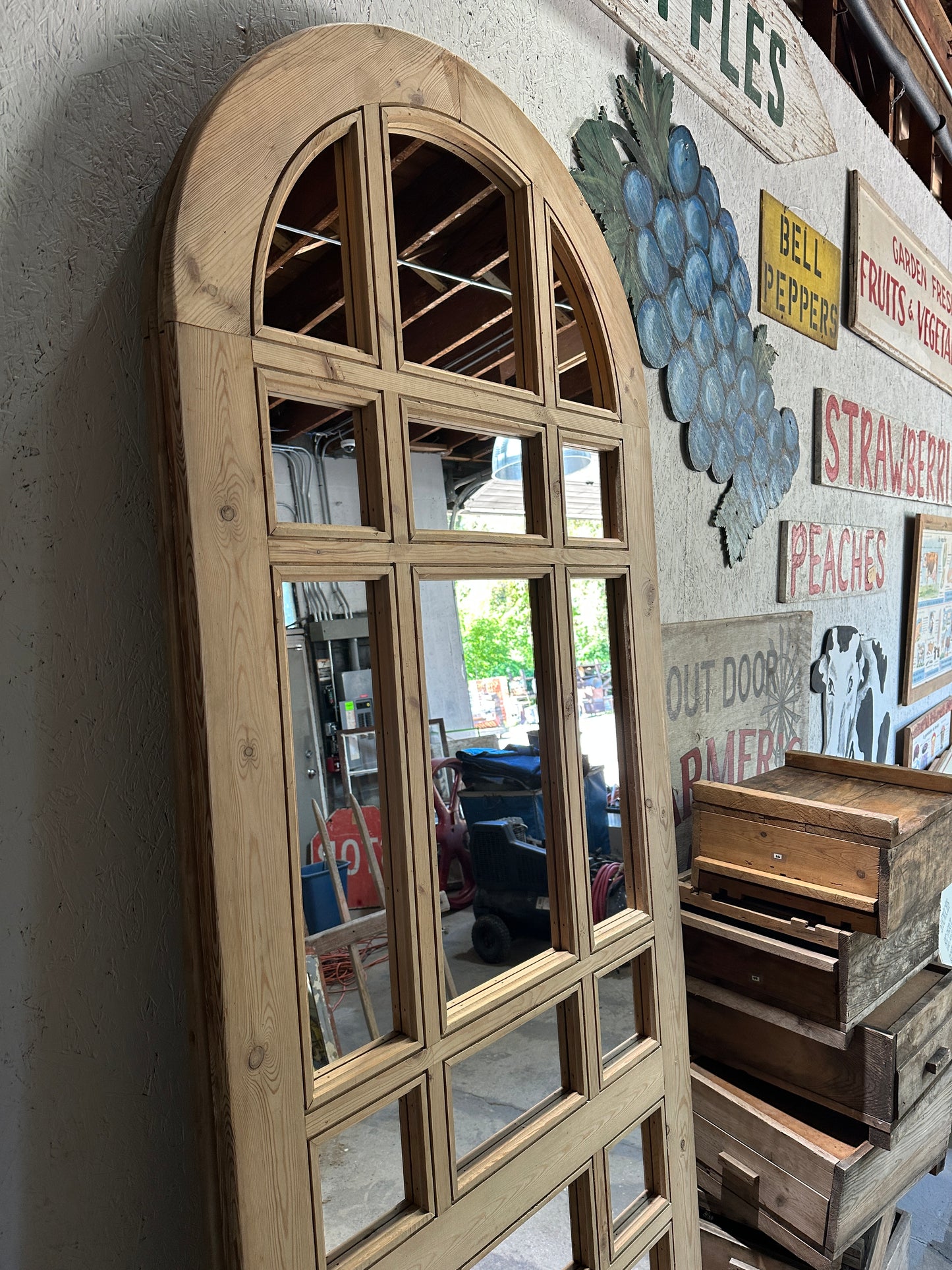Single Arched Wood and Mirrored Door