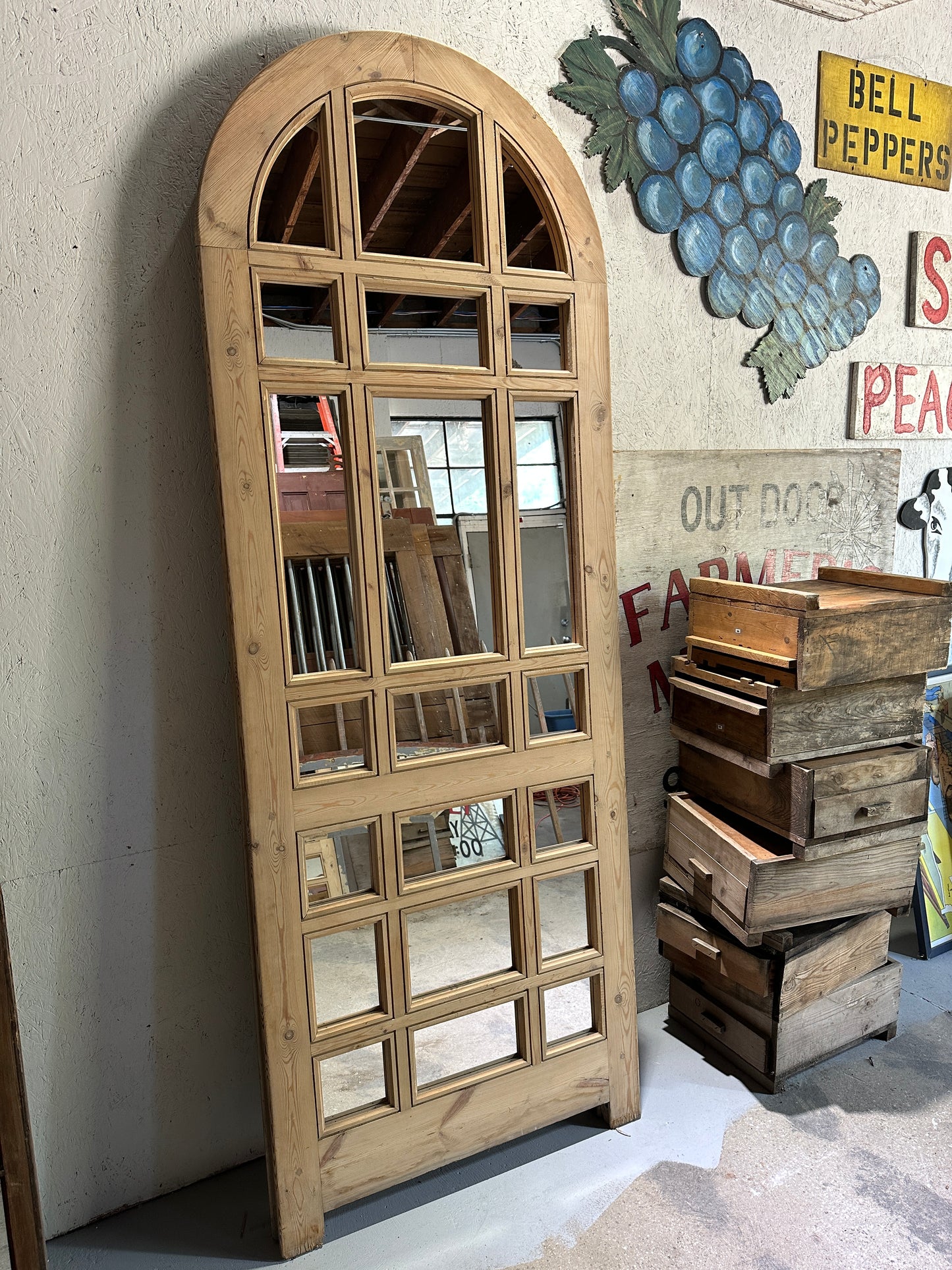 Single Arched Wood and Mirrored Door