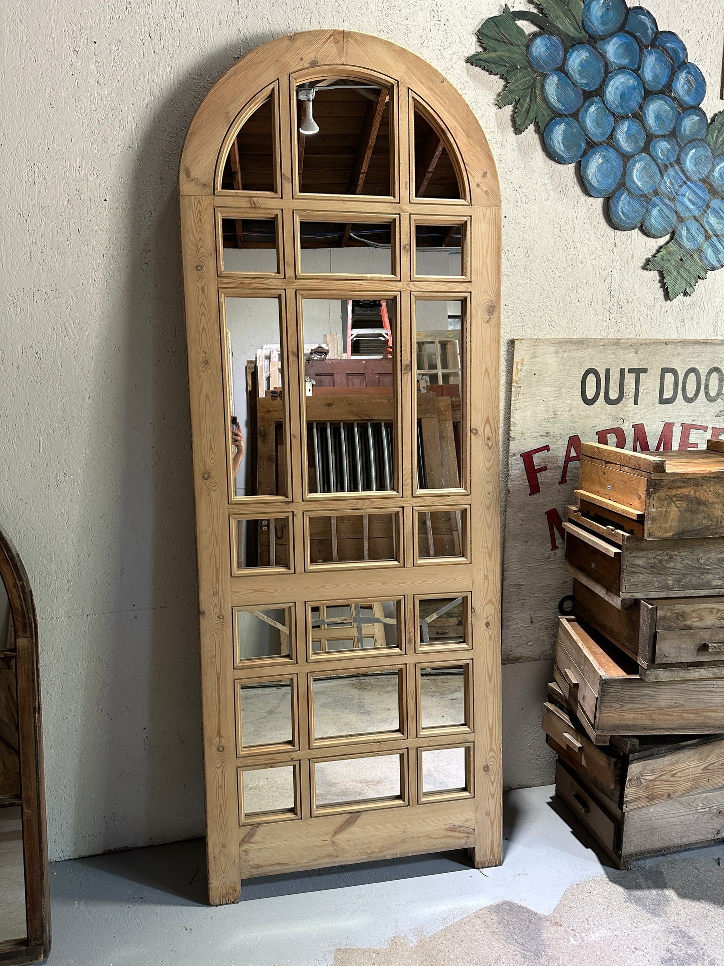 Single Arched Wood and Mirrored Door