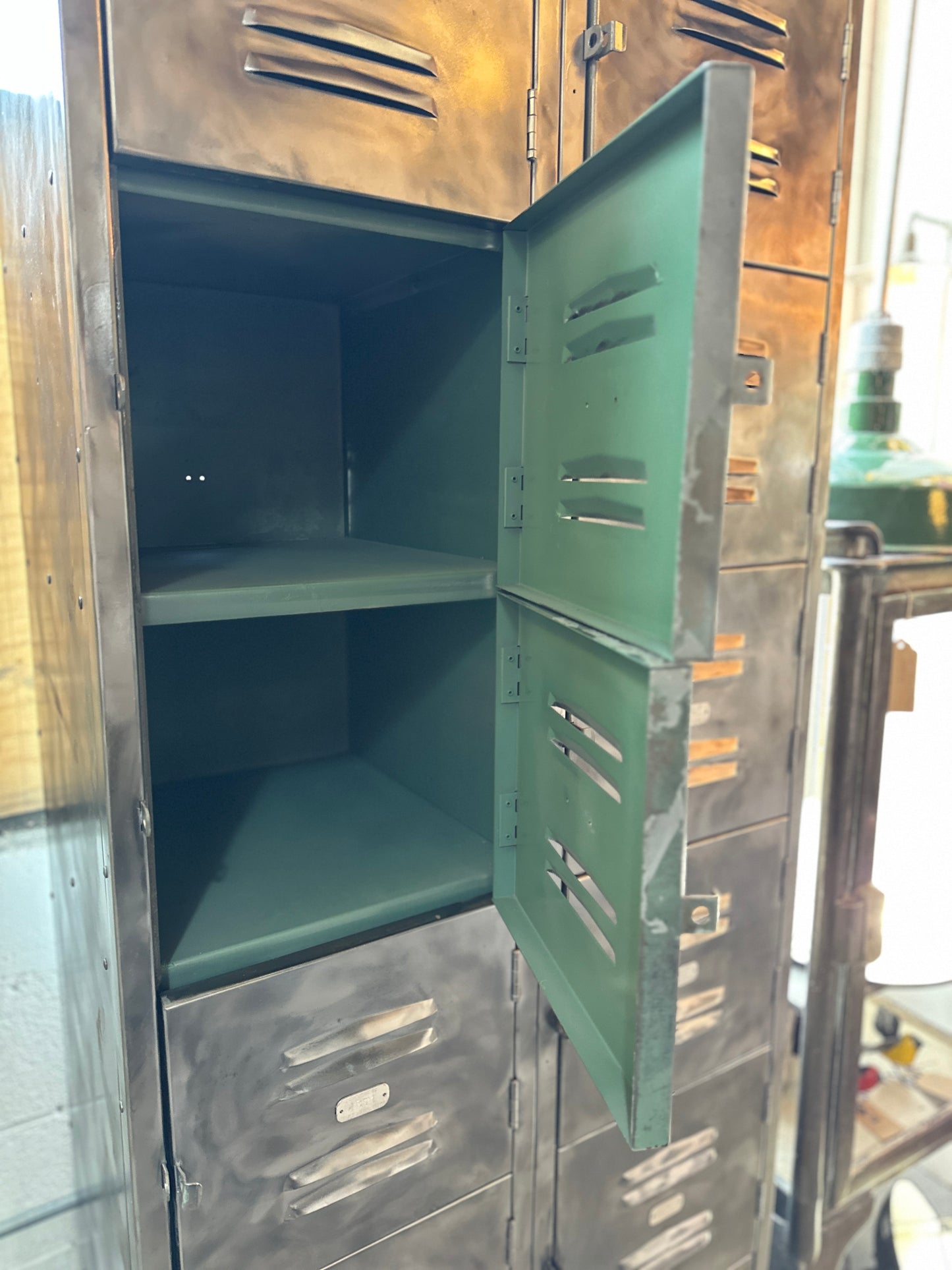 Stripped Metal Lockers with 12 Cubbies