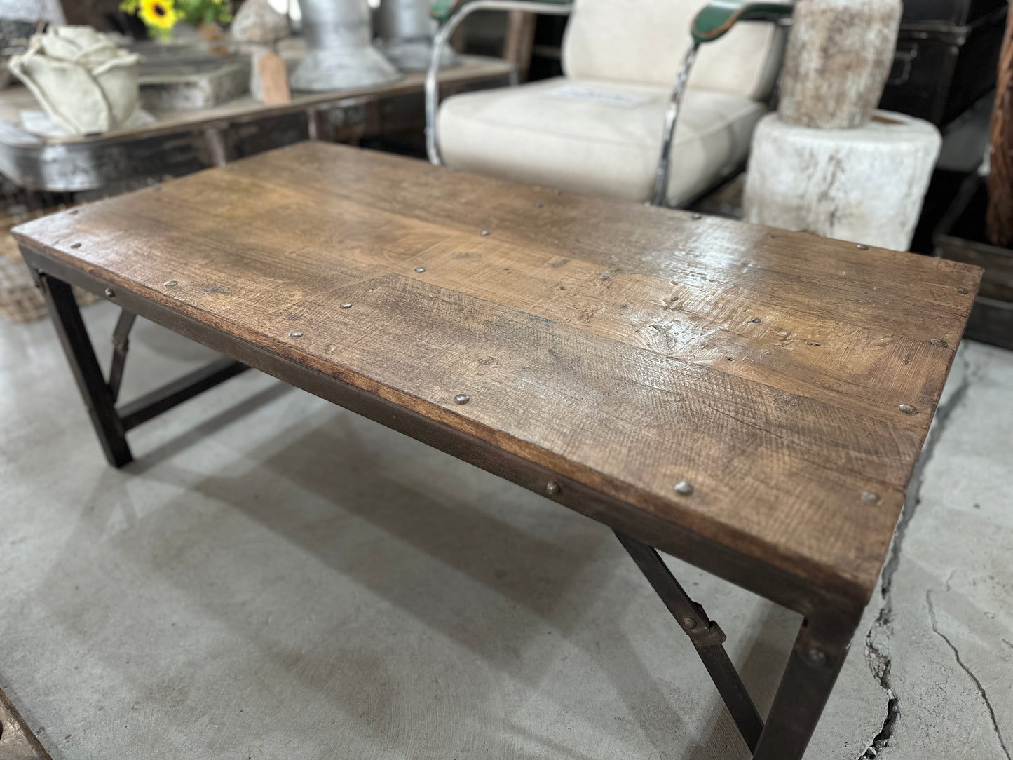 Folding Coffee Table with Wood Top & Metal Base
