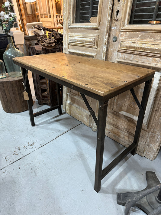 Folding Console Table, Wood Top with Metal Base