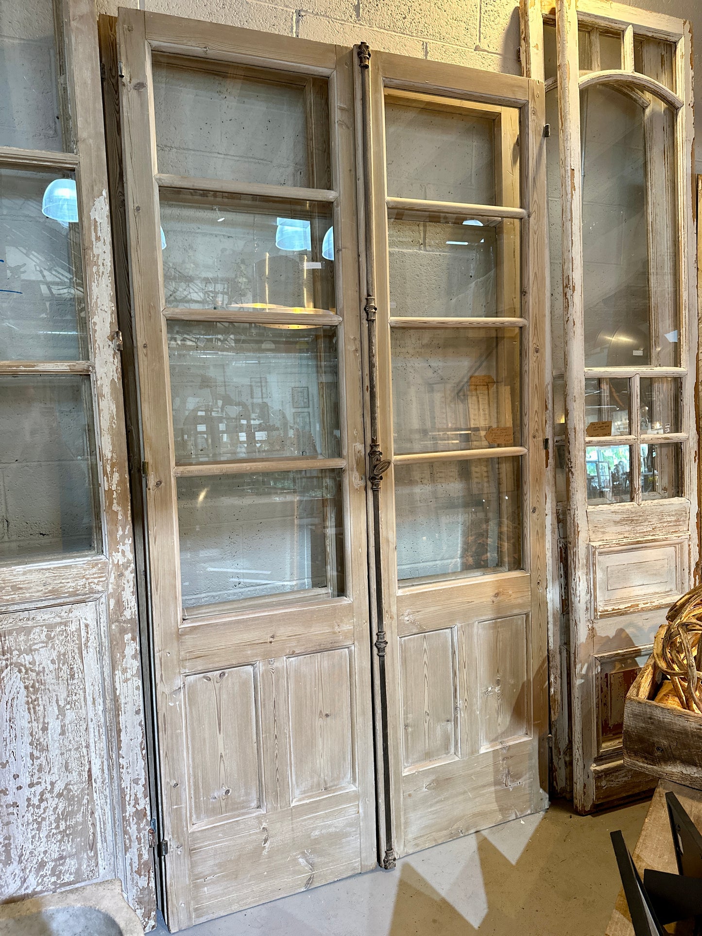 Pair of Wood French Doors w/8 Beveled Glass Panes