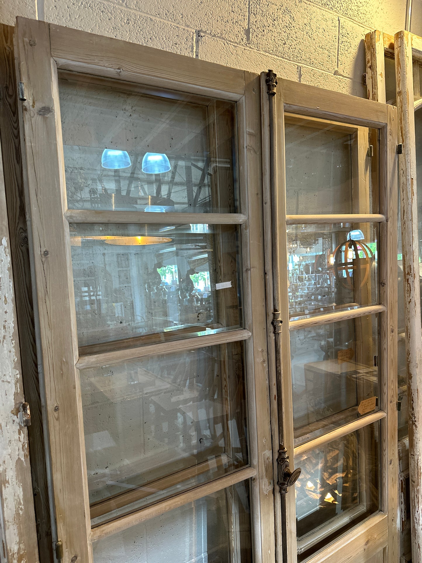 Pair of Wood French Doors w/8 Beveled Glass Panes