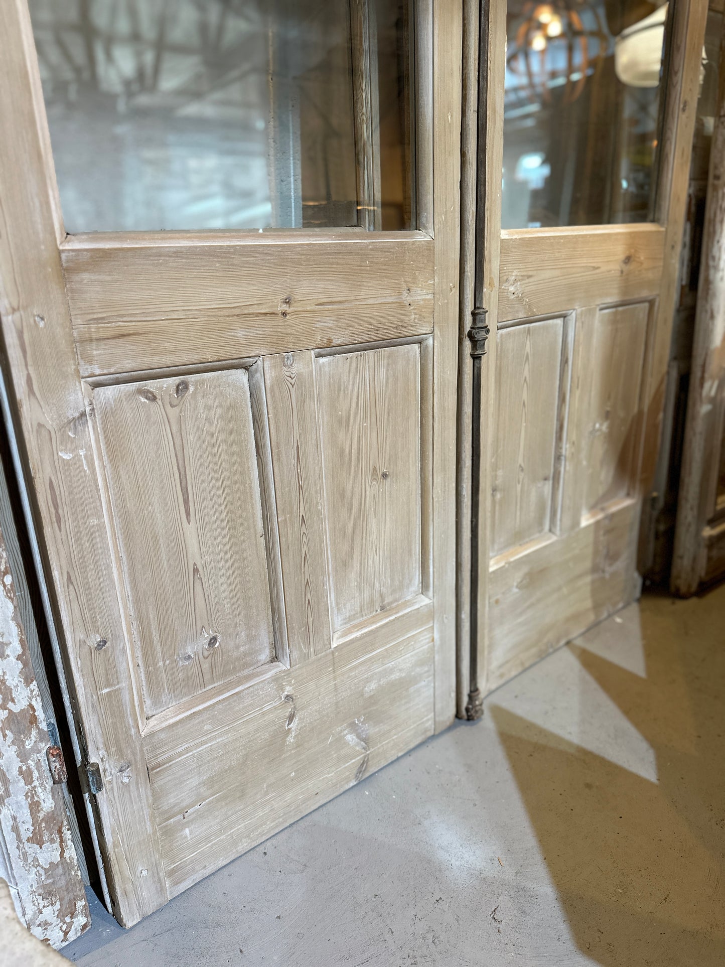 Pair of Wood French Doors w/8 Beveled Glass Panes