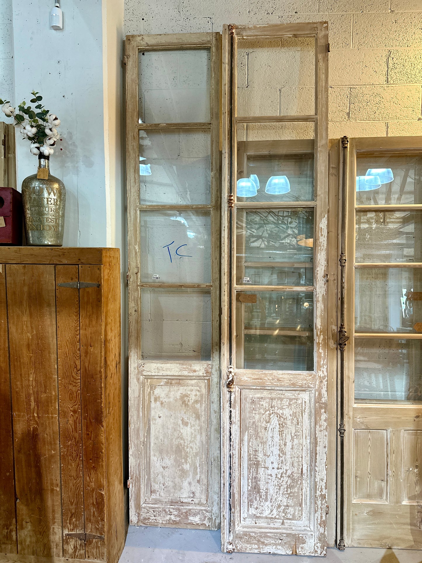 Pair of 4 Lite Stripped Wood French Antique Doors