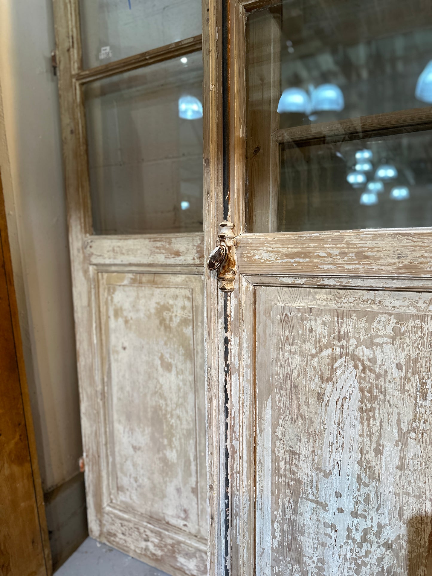 Pair of 4 Lite Stripped Wood French Antique Doors