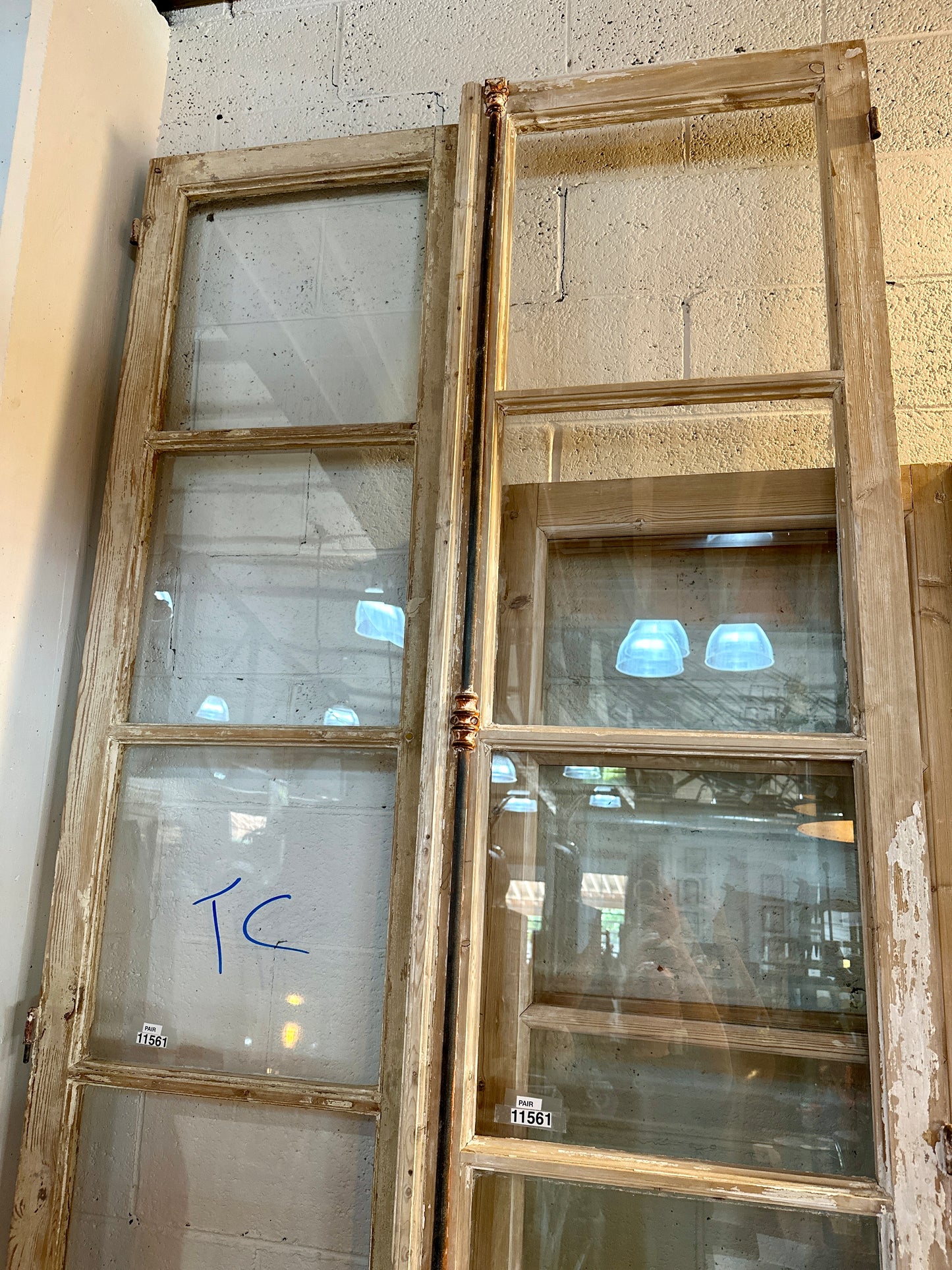 Pair of 4 Lite Stripped Wood French Antique Doors