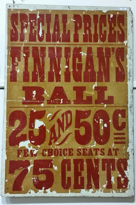 Finnigan's Ball Poster Sign on Wood