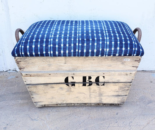 Blue Batik Champagne Crate Ottoman