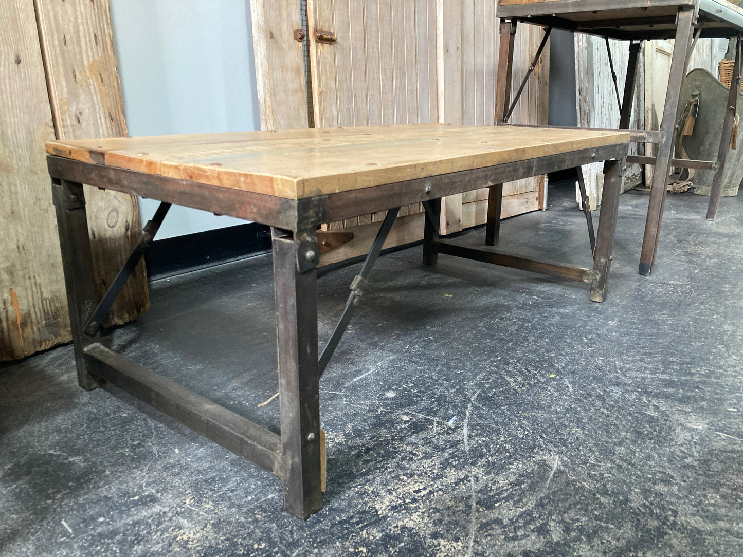 Folding Coffee Table with Wood Top & Metal Base