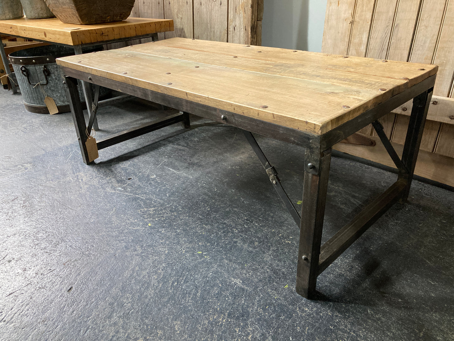 Folding Coffee Table with Wood Top & Metal Base