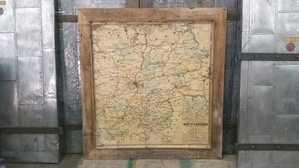 1906 Barn Wood Framed Map of Oost-Vlaaderen, Belgium