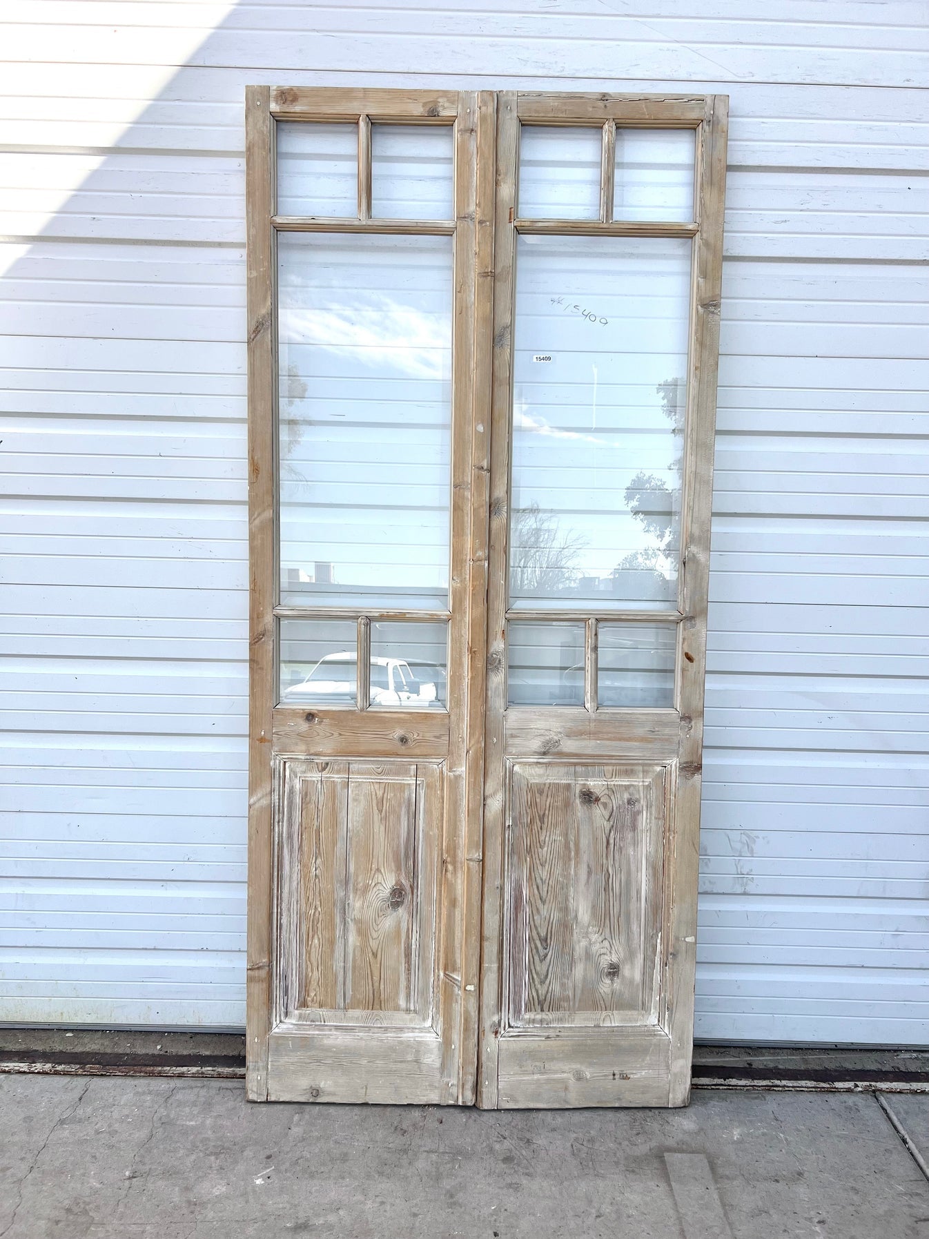 Pair of Washed Wood Doors w/ 5 Lites