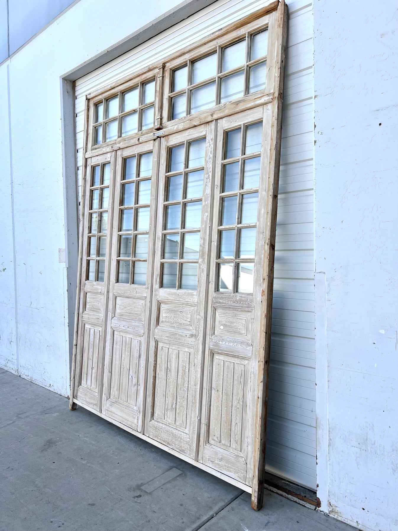Set of 4 Washed Wood Doors and Transom with 56 Lites