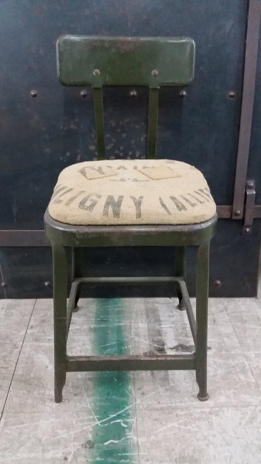 Reupholstered Vintage Metal Chair w. Back