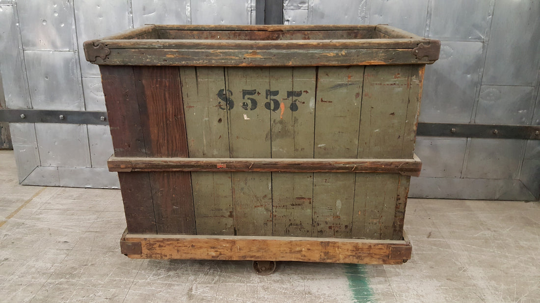 Large Rolling Wood Crate Marked "8557"