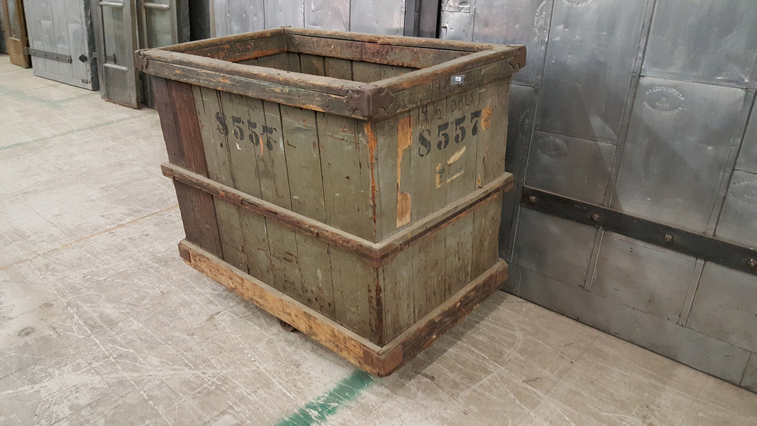 Large Rolling Wood Crate Marked "8557"
