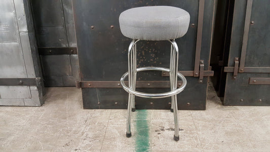 Chrome Bar Stool with Gray Upholstered Seat