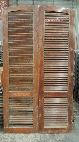 Pair Arch Top Tan Wood Shutters