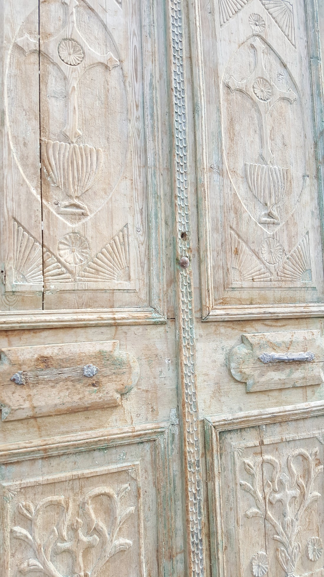 Single 4 Panel Ornate Carved Wood Antique Door