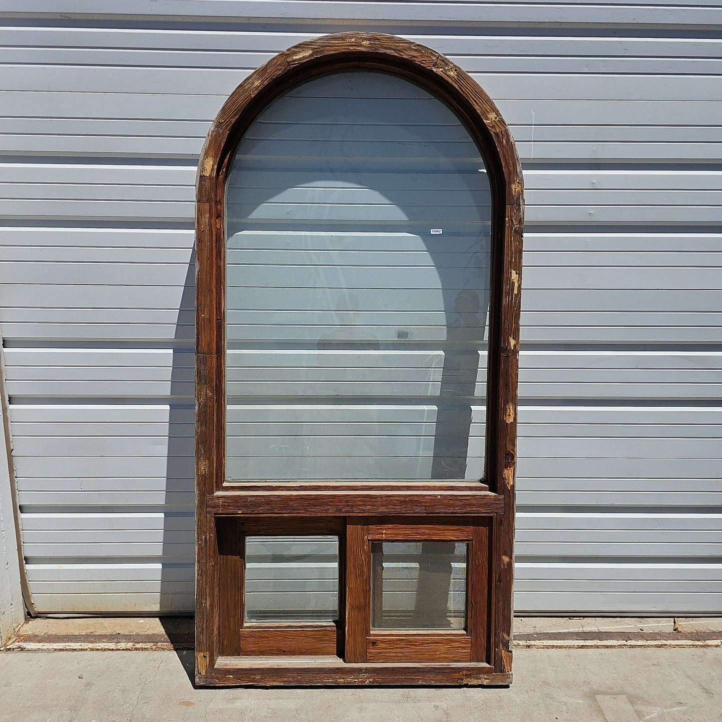 Arched Wood Window w/2 Sliding Glass Bottom Panes
