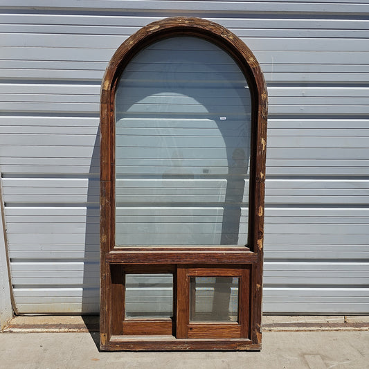 Arched Wood Window w/2 Sliding Glass Bottom Panes