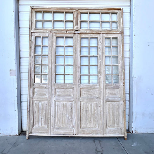 Set of 4 Washed Wood Doors and Transom with 56 Lites