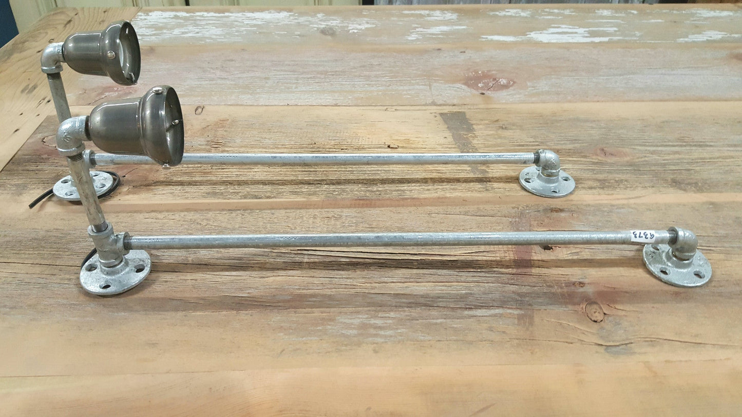 Pair of Galvanized Metal Pipe Wall Sconce Lights