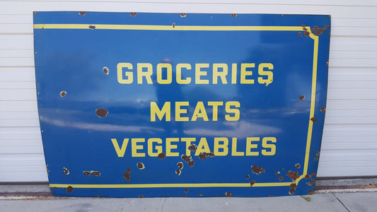 Groceries, Meats and Vegetables Porcelain Sign