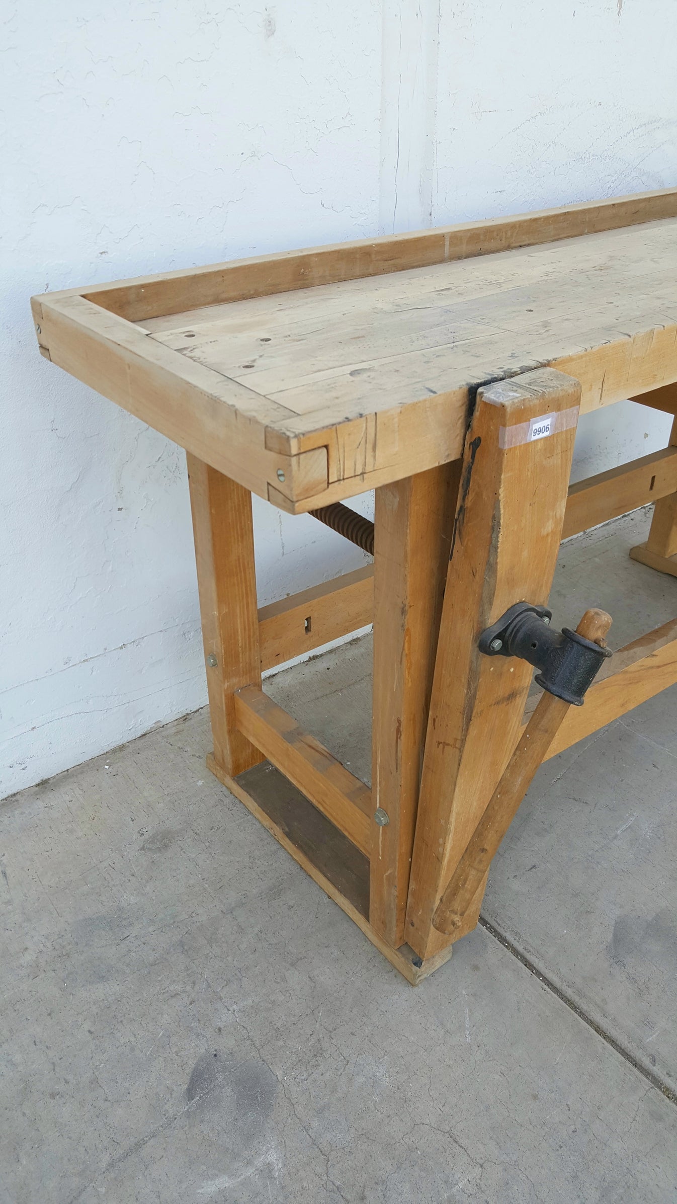 Antique Wood Work Table with Vise