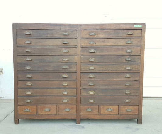 24 Drawer Antique Wood Printer's Cabinet