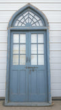 Pair of 2 Panel 6 Lite Blue Antique Doors  with Spiderweb Transom