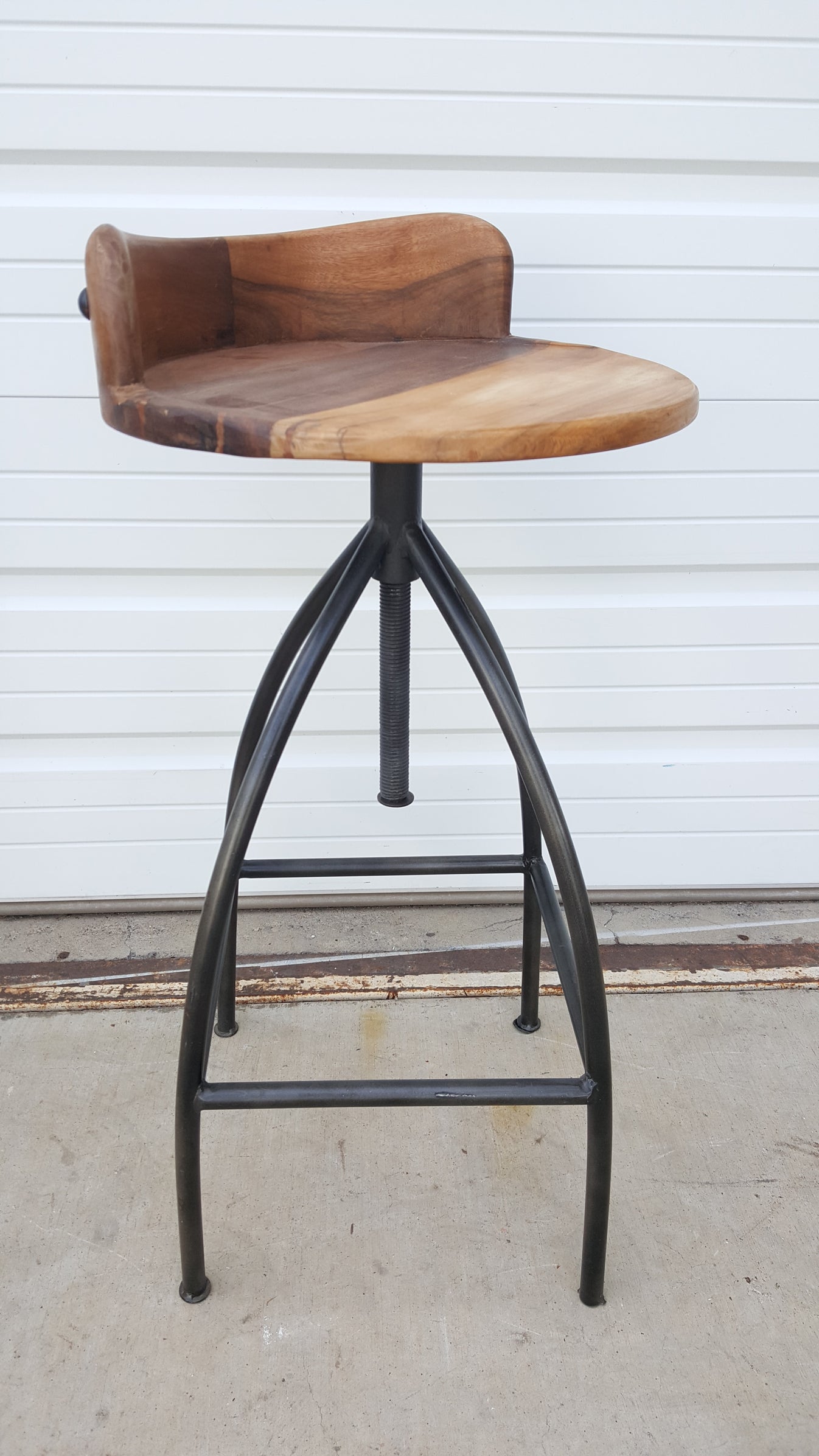 Adjustable Wood and Iron Low Back Stool