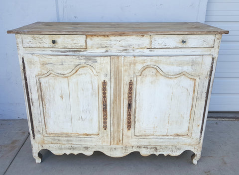 Antique French Distressed White Sideboard