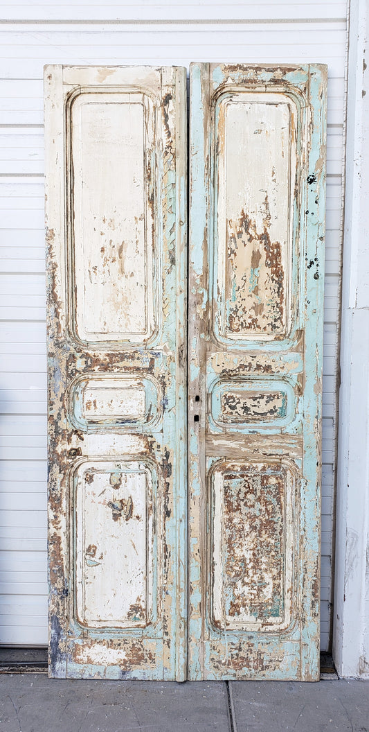 Pair of 3 Panel Distressed Wood Antique Doors