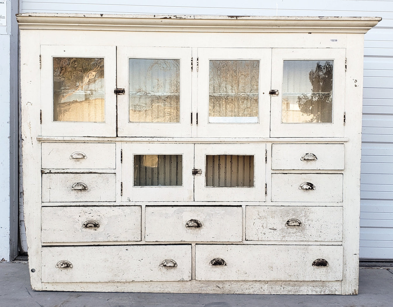 Antique White Painted Primitive Built-In Display Cabinet