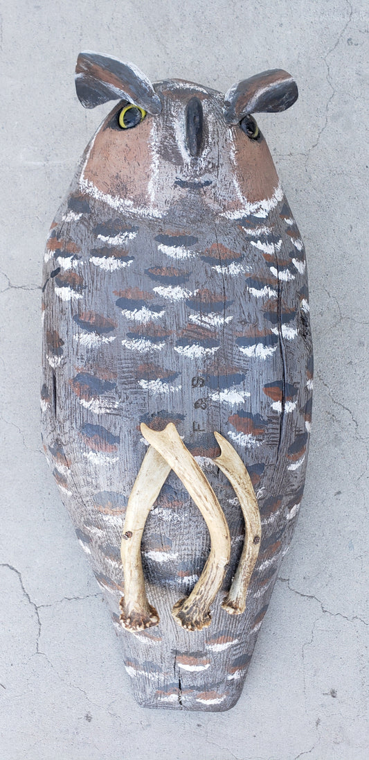 Brown Wood Folk Art Owl/Bird Figure by Fred E. Schrieber, Jr
