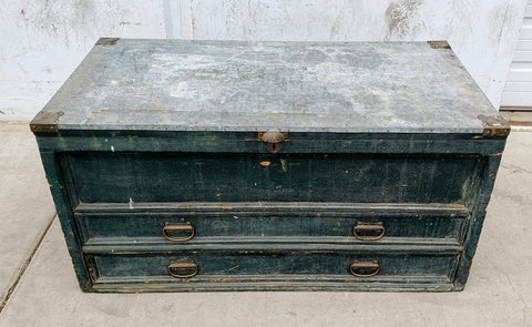 Wooden Toolbox / Chest with 2 Drawers and Galvanized Metal Top