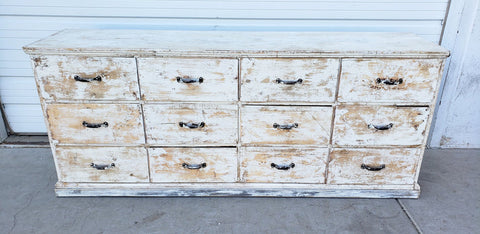 Antique Painted 12 Drawer Sideboard / Dresser Cabinet