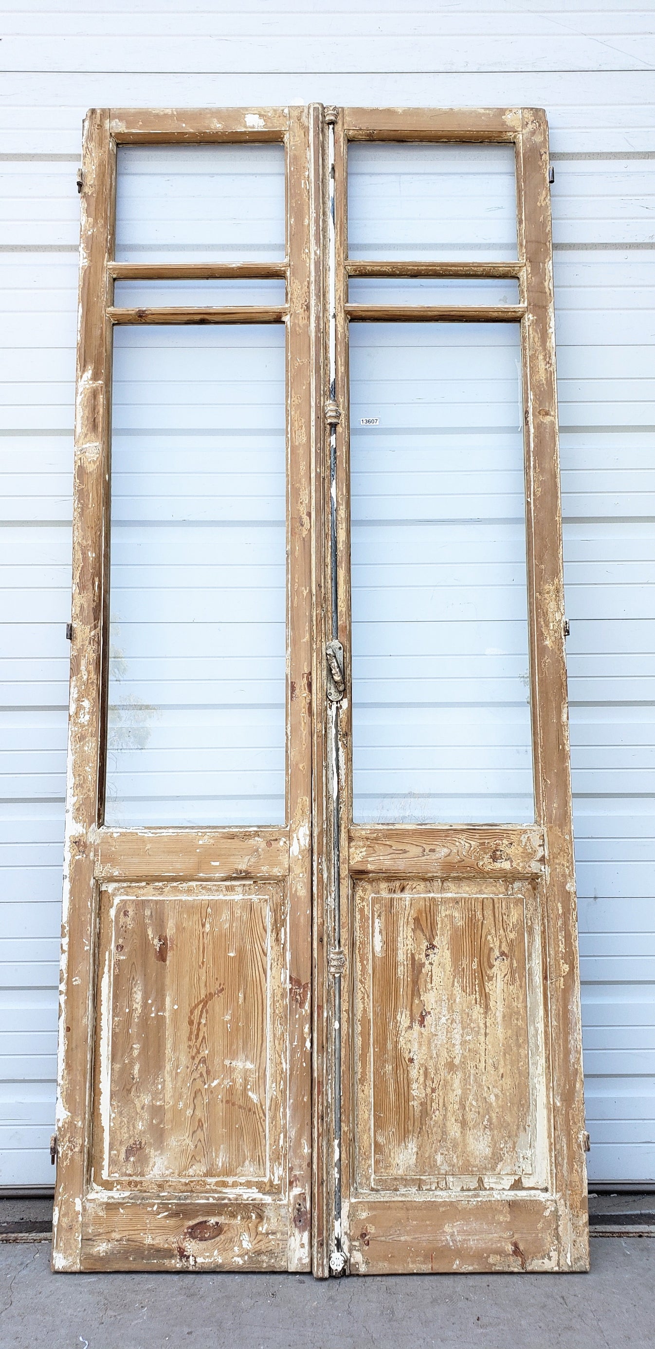 Pair of Washed Wood Doors with 3-Lites