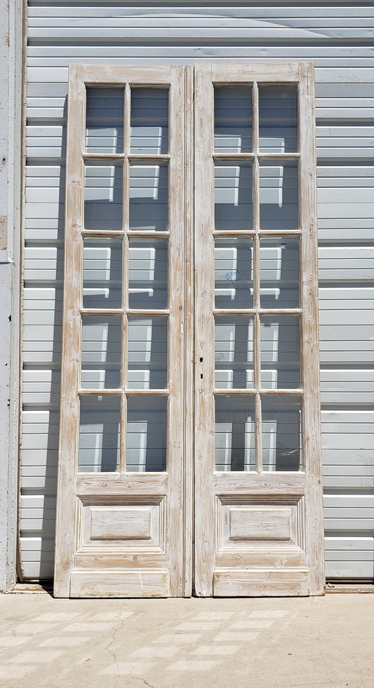 Pair of Washed Wood Doors  with 24 Lites