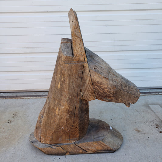 Folk Art Wooden Horse Head Statue