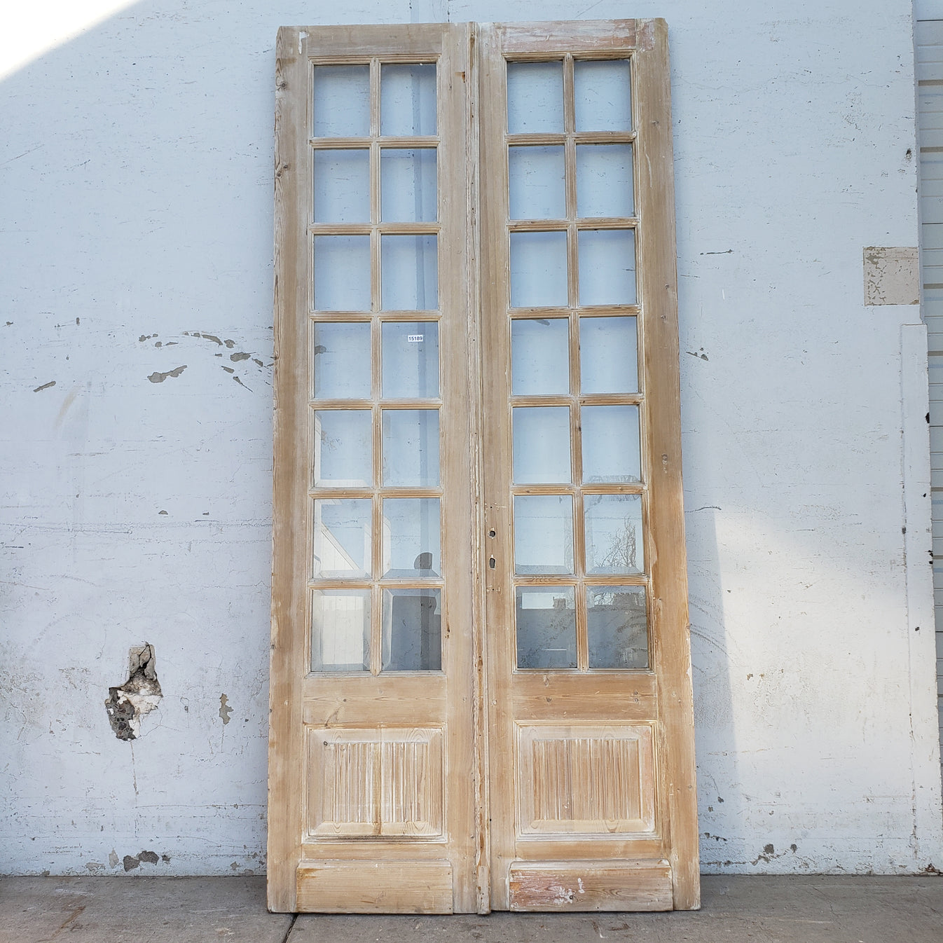 Pair of Washed Antique Wood Doors w/28 Glass Lites
